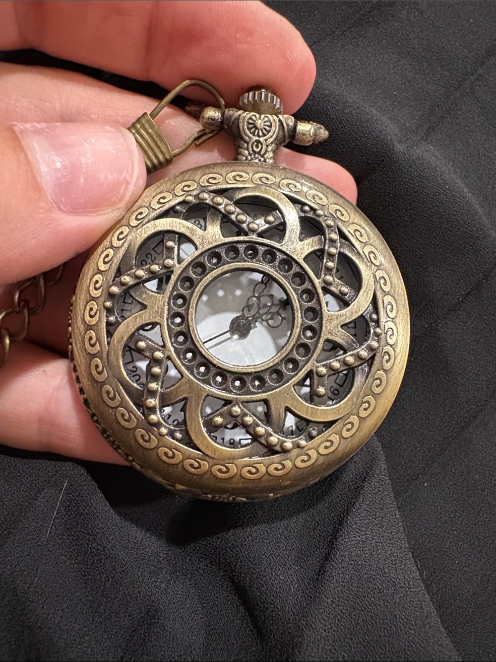 Quartz Pocket Watch Necklace Women OS Bronze Good Filigree Steampunk Vintage